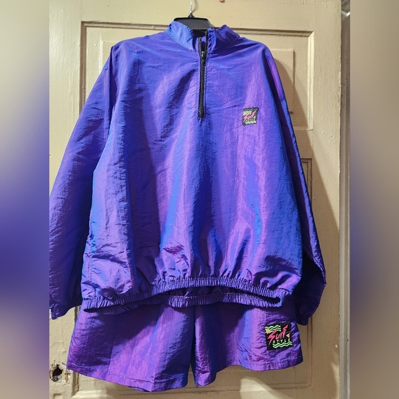 surf style Other - Vintage 90s Surf Style Iridescent Purple Pullover Windbreaker & Shorts Set